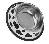 Round Pet Meta Feeder Bowl, Cat Water Bowl Metal Bowls Feeding Stainless Steel Cow Pattern with Rubber Ring Bottom Non Slip Base for Kittens Small Dog (Bottom Diameter 22cm/8.7in)