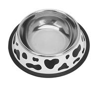 Round Pet Meta Feeder Bowl, Cat Water Bowl Metal Bowls Feeding Stainless Steel Cow Pattern with Rubber Ring Bottom Non Slip Base for Kittens Small Dog (Bottom Diameter 15cm/5.9in)
