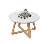 Round Petite Coffee Table Waterproof Wood Accent Table with Sturdy Legs for Living Room Balcony & Bedroom (Size: 80x80x45CM Color: White)