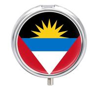 Round Pill Box 3 Compartment, Antigua and Barbuda Flag Printing Small Pill Case with Mirror Portable Metal Medicine Container Vitamin Organizer for Purse Pocket