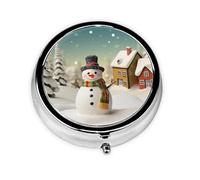 Round Pill Box 3 Compartments Metal Snowman Village Handbag Pocket Pill Box Portable Metal Pill Box Unique Gift