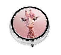 Round Pill Box 3 Compartments Pink Giraffe Shape Handbag Travel Pocket Pill Box Portable Metal Pill Box for Medicine Vitamin Fish Oil Unique Gift