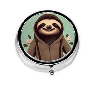 Round Pill Box 3 Compartments - Portable Medicine Organizer Container, Pill Cases Cartoon Sloth Print