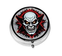 Round Pill Box 3 Compartments - Portable Medicine Organizer Container, Pill Cases Print Red and Black Evil Ghost