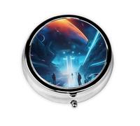 Round Pill Box 3 Compartments - Portable Medicine Organizer Container, Pill Cases Print Science Fiction Future
