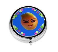 Round Pill Box 3 Compartments - Portable Medicine Organizer Container, Pill Cases Smiley Yellow Pear Print