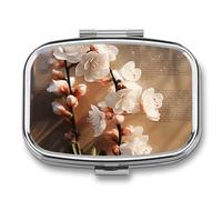 Round Pill Box A Peach Blossom Pill Case for Purse & Pocket 2 Compartment Medicine Pill Organizer Portable Travel Pillbox Medicine Vitamin Cod Liver Oil Storage Box