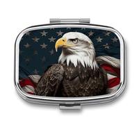 Round Pill Box American Bald Eagle Sitting on Flag Ribbon Pill Case for Purse & Pocket 2 Compartment Medicine Pill Organizer Portable Travel Pillbox Medicine Vitamin Cod Liver Oil Storage Box