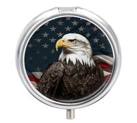 Round Pill Box American Bald Eagle Sitting on Flag Ribbon Pill Case for Purse & Pocket 3 Compartment Medicine Pill Organizer Portable Travel Pillbox Medicine Vitamin Cod Liver Oil Storage Box
