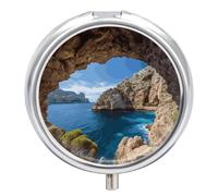 Round Pill Box Arch in Mallorca Spain Pill Case 3 Compartment Medicine Pill Organizer for Purse & Pocket Portable Travel Pillbox Medicine Vitamin Cod Liver Oil Storage Box Organizer