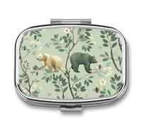 Round Pill Box Bee on Tree Branch Pill Case for Purse & Pocket 2 Compartment Medicine Pill Organizer Portable Travel Pillbox Medicine Vitamin Cod Liver Oil Storage Box