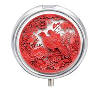 Round Pill Box Bird and Paper Cutout Pill Case for Purse & Pocket 3 Compartment Medicine Pill Organizer Portable Travel Pillbox Medicine Vitamin Cod Liver Oil Storage Box