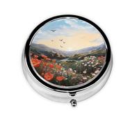 Round Pill Box Birds Flying Over Flower Fields Pill Case for Purse & Pocket 3 Compartment Pill Organizer Portable Travel Pillbox Medicine Pill Holder Container for Daily Vitamin Cod Liver Oil Storage
