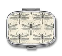 Round Pill Box Black Dragonfly Pattern Pill Case for Purse & Pocket 2 Compartment Medicine Pill Organizer Portable Travel Pillbox Medicine Vitamin Cod Liver Oil Storage Box