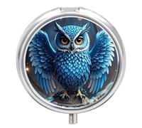 Round Pill Box Blue Owl Pill Case 3 Compartment Medicine Pill Organizer for Purse & Pocket Portable Travel Pillbox Medicine Vitamin Cod Liver Oil Storage Box Organizer