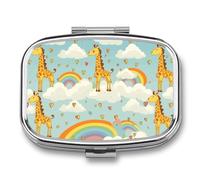 Round Pill Box Cartoon Giraffe Rainbow and Clouds Pill Case for Purse & Pocket 2 Compartment Medicine Pill Organizer Portable Travel Pillbox Medicine Vitamin Cod Liver Oil Storage Box