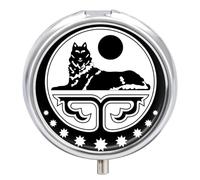 Round Pill Box, Chechnya National Emblem Flag Printing Small Pill Case Portable Decorative Metal Medicine Container Vitamin Organizer for Purse Pocket Travel Gift Round