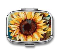 Round Pill Box Color Painting Sunflower Pill Case for Purse & Pocket 2 Compartment Medicine Pill Organizer Portable Travel Pillbox Medicine Vitamin Cod Liver Oil Storage Box