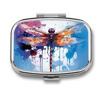Round Pill Box Colorful Abstract Dragonfly Pill Case for Purse & Pocket 2 Compartment Medicine Pill Organizer Portable Travel Pillbox Medicine Vitamin Cod Liver Oil Storage Box