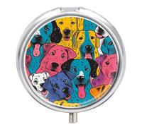 Round Pill Box Colorful Dogs Doodle Portable Pill Case Medicine Organizer Vitamin Holder Container with 3 Compartments