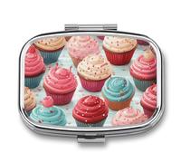 Round Pill Box Colorful Sweet Lollipop Cupcake Donut Pill Case for Purse & Pocket 2 Compartment Medicine Pill Organizer Portable Travel Pillbox Medicine Vitamin Cod Liver Oil Storage Box