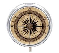 Round Pill Box Compass Wind Road Map Pill Case 3 Compartment Medicine Pill Organizer for Purse & Pocket Portable Travel Pillbox Medicine Vitamin Cod Liver Oil Storage Box Organizer