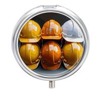 Round Pill Box Construction Helmets Pill Case for Purse & Pocket 3 Compartment Medicine Pill Organizer Portable Travel Pillbox Medicine Vitamin Cod Liver Oil Storage Box
