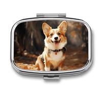 Round Pill Box Corgi Dog Pill Case for Purse & Pocket 2 Compartment Medicine Pill Organizer Portable Travel Pillbox Medicine Vitamin Cod Liver Oil Storage Box