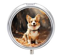 Round Pill Box Corgi Dog Pill Case for Purse & Pocket 3 Compartment Medicine Pill Organizer Portable Travel Pillbox Medicine Vitamin Cod Liver Oil Storage Box