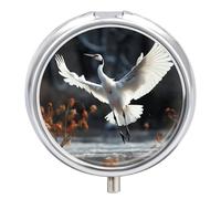 Round Pill Box Crane Dancing Pill Case for Purse & Pocket 3 Compartment Medicine Pill Organizer Portable Travel Pillbox Medicine Vitamin Cod Liver Oil Storage Box