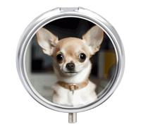 Round Pill Box Cute Chihuahua Pill Case 3 Compartment Medicine Pill Organizer for Purse & Pocket Portable Travel Pillbox Medicine Vitamin Cod Liver Oil Storage Box Organizer