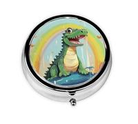 Round Pill Box Cute Crocodile Rainbow Pill Case for Purse & Pocket 3 Compartment Pill Organizer Portable Travel Pillbox Medicine Pill Holder Container for Daily Vitamin Cod Liver Oil Storage