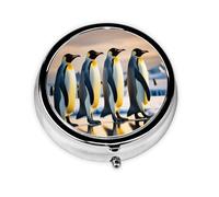 Round Pill Box Cute Penguin - 3 Compartment Medicine Pill Case, Waterproof, Pocket Pill Organizer Dispenser, Portable for Pocket Or Purse Pill Boxes