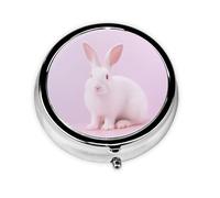 Round Pill Box Cute White Rabbit - 3 Compartment Medicine Pill Case, Waterproof, Pocket Pill Organizer Dispenser, Portable for Pocket Or Purse Pill Boxes