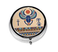 Round Pill Box Egyptian Scarab - 3 Compartment Medicine Pill Case, Waterproof, Pocket Pill Organizer Dispenser, Portable for Pocket Or Purse Pill Boxes