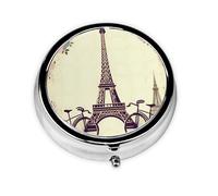 Round Pill Box Eiffel Tower Bicycle Pill Case for Purse & Pocket 3 Compartment Pill Organizer Portable Travel Pillbox Medicine Pill Holder Container for Daily Vitamin Cod Liver Oil Storage