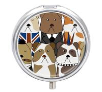 Round Pill Box English Bulldog Portable Pill Case Medicine Organizer Vitamin Holder Container with 3 Compartments