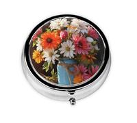 Round Pill Box Farm Fresh Flowers Spring Pill Case for Purse & Pocket 3 Compartment Pill Organizer Portable Travel Pillbox Medicine Pill Holder Container for Daily Vitamin Cod Liver Oil Storage