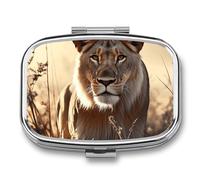 Round Pill Box Female Lion Pill Case for Purse & Pocket 2 Compartment Medicine Pill Organizer Portable Travel Pillbox Medicine Vitamin Cod Liver Oil Storage Box