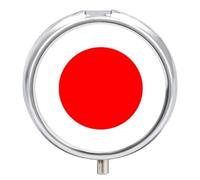 Round Pill Box, Funny Japan Flag Printing Small Pill Case Portable Decorative Metal Medicine Container Vitamin Organizer for Purse Pocket Travel Gift