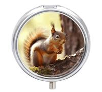 Round Pill Box Funny Squirrel Pill Case for Purse & Pocket 3 Compartment Medicine Pill Organizer Portable Travel Pillbox Medicine Vitamin Cod Liver Oil Storage Box