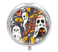 Round Pill Box Ghost Skull Pattern Pill Case for Purse & Pocket 3 Compartment Medicine Pill Organizer Portable Travel Pillbox Medicine Vitamin Cod Liver Oil Storage Box