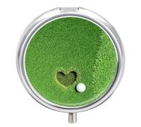 Round Pill Box Golf Love Grass Pill Box 3 Grids with Mirror Portable Moisture Metal Distributor Storage Box Unique Gift