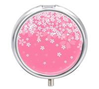 Round Pill Box Japanese Cherry Blossoms Portable Pill Case Medicine Organizer Vitamin Holder Container with 3 Compartments