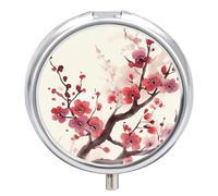 Round Pill Box Japanese Spring Plum Floral Pill Case 3 Compartment Medicine Pill Organizer for Purse & Pocket Portable Travel Pillbox Medicine Vitamin Cod Liver Oil Storage Box Organizer
