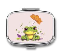 Round Pill Box Leaves and Frog Pill Case for Purse & Pocket 2 Compartment Medicine Pill Organizer Portable Travel Pillbox Medicine Vitamin Cod Liver Oil Storage Box