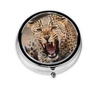 Round Pill Box Leopard Roars Cool Animal Pill Case for Purse & Pocket 3 Compartment Pill Organizer Portable Travel Pillbox Medicine Pill Holder Container for Daily Vitamin Cod Liver Oil Storage