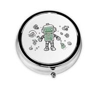 Round Pill Box Line Robot Pill Case for Purse & Pocket 3 Compartment Pill Organizer Portable Travel Pillbox Medicine Pill Holder Container for Daily Vitamin Cod Liver Oil Storage