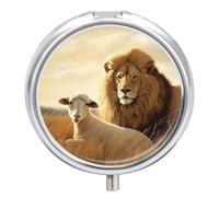 Round Pill Box Lion Sheep Pill Case for Purse & Pocket 3 Compartment Medicine Pill Organizer Portable Travel Pillbox Medicine Vitamin Cod Liver Oil Storage Box