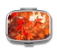 Round Pill Box Maple Leaves in The Sun Pill Case for Purse & Pocket 2 Compartment Medicine Pill Organizer Portable Travel Pillbox Medicine Vitamin Cod Liver Oil Storage Box